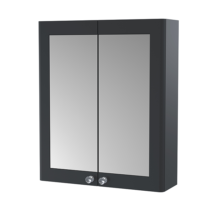 Roxbury Traditional 600mm Satin Anthracite Mirror Cabinet with Chrome Handles - Image 2