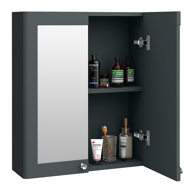 Roxbury Traditional 600mm Satin Anthracite Mirror Cabinet with Chrome Handles - Image 3