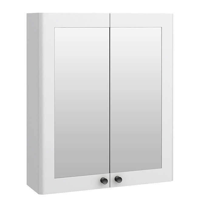 Roxbury Traditional 600mm Satin White Mirror Cabinet with Matt Black Handles - Image 2