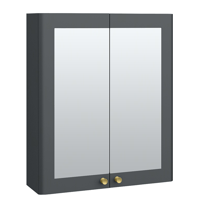 Roxbury Traditional 600mm Satin Anthracite Mirror Cabinet with Brushed Brass Handles
