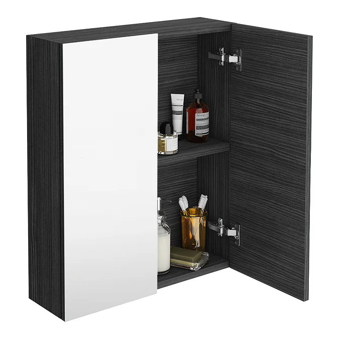 Brooklyn 600mm Black Bathroom Mirror Cabinet - 2 Door - Image 2