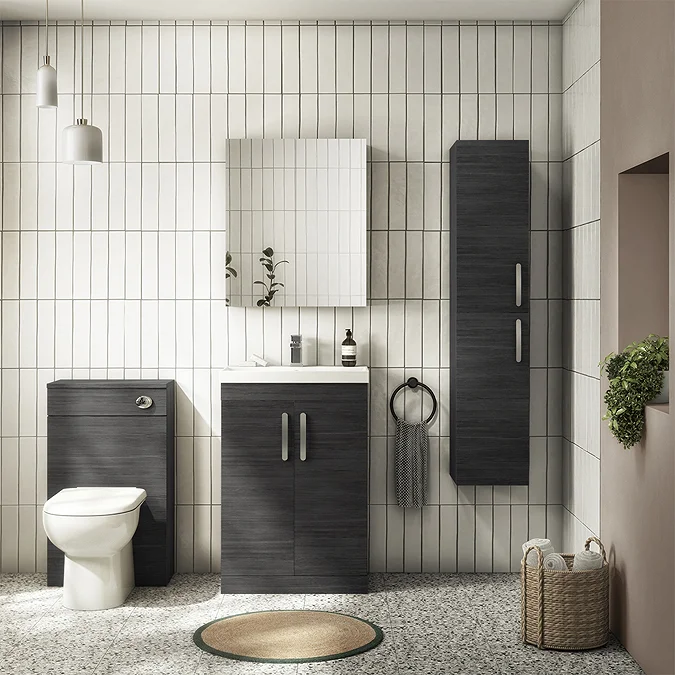 Brooklyn 600mm Black Bathroom Mirror Cabinet - 2 Door - Image 3