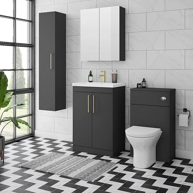Arezzo 600 Matt Black 2-Door Mirror Cabinet - Image 2