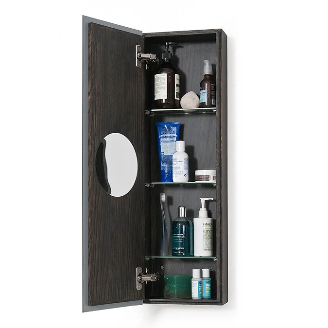 800mm Slimline Mirror Cabinet Dark Oak - Image 2