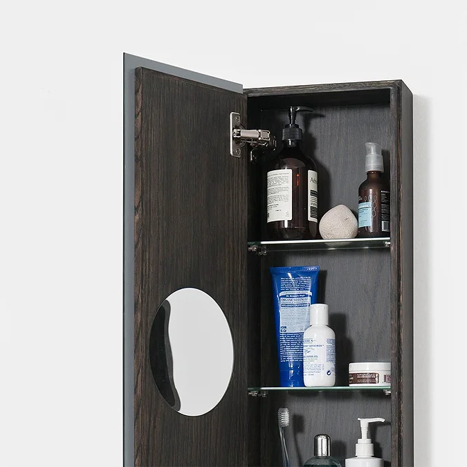 800mm Slimline Mirror Cabinet Dark Oak - Image 3