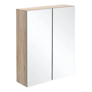 Brooklyn 600mm Natural Oak Bathroom Mirror Cabinet - 2 Door
