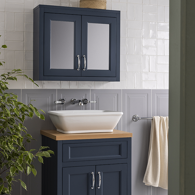Chatsworth 690mm Blue 2-Door Mirror Cabinet - Image 3