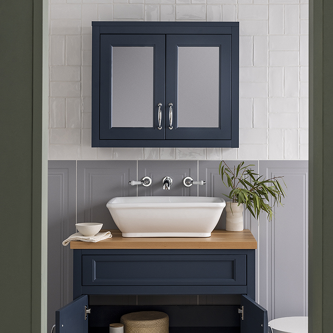 Chatsworth 690mm Blue 2-Door Mirror Cabinet - Image 4