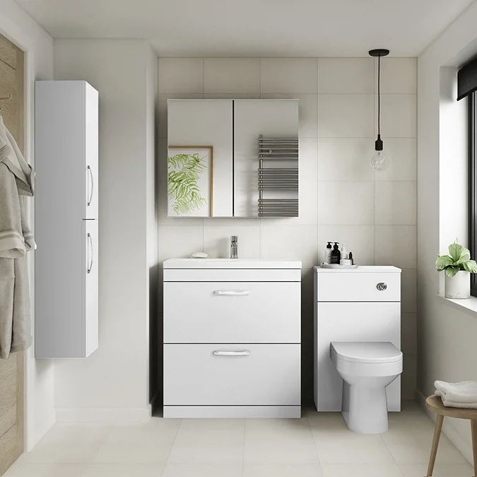 Brooklyn 800mm Gloss White Bathroom Mirror Cabinet - 2 Door - Image 2