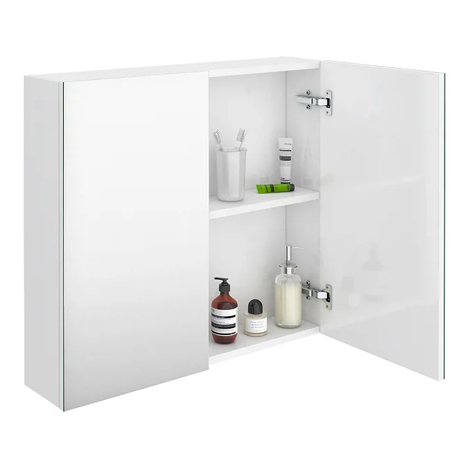 Brooklyn 800mm Gloss White Bathroom Mirror Cabinet - 2 Door - Image 4