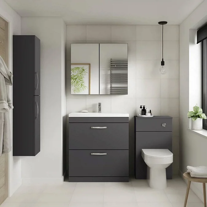 Brooklyn 800mm Gloss Grey Bathroom Mirror Cabinet - 2 Door - Image 2