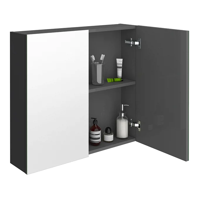 Brooklyn 800mm Gloss Grey Bathroom Mirror Cabinet - 2 Door - Image 4