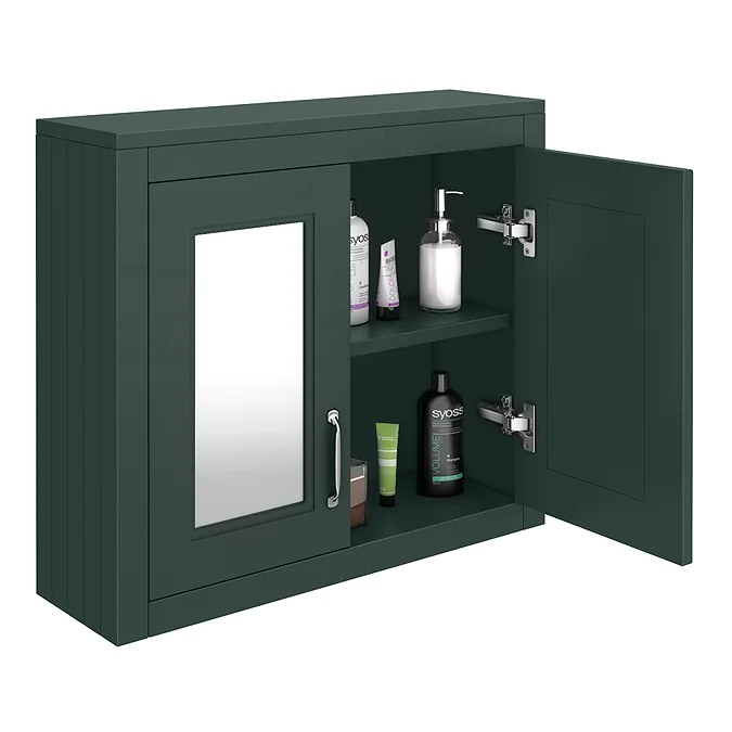 Chatsworth Green 2-Door Mirror Cabinet - 690mm Wide with Chrome Handles - Image 3