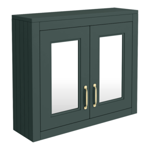 Chatsworth 690mm Green 2-Door Mirror Cabinet with Brushed Brass Handles