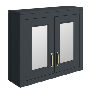 Chatsworth 690mm Graphite 2-Door Mirror Cabinet with Brushed Brass Handles