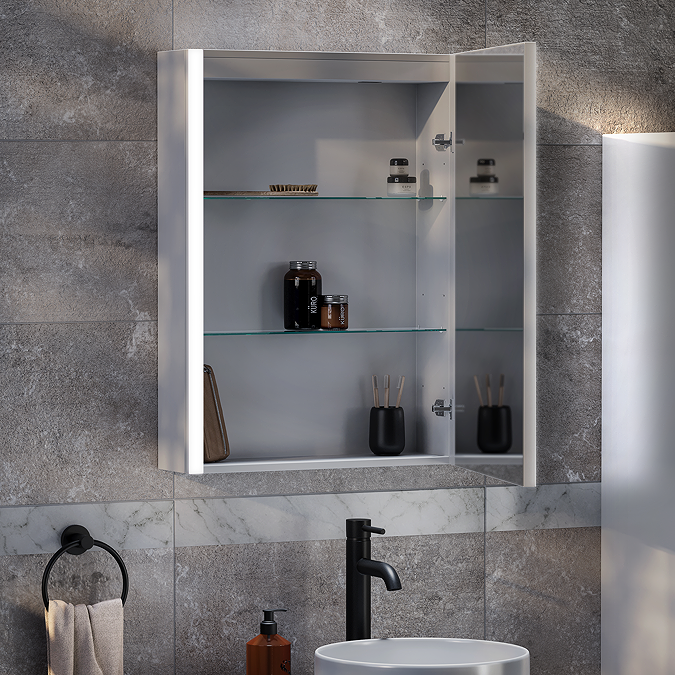 Arezzo 500 x 700mm LED Illuminated Mirror Cabinet with Anti-Fog, Dimmer, Touch Sensor and Shaver Socket - Image 2