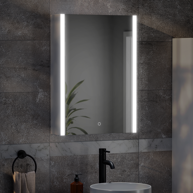 Arezzo 500 x 700mm LED Illuminated Mirror Cabinet with Anti-Fog, Dimmer, Touch Sensor and Shaver Socket - Image 3