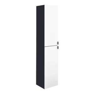 Arezzo Matt Blue Mirrored Wall Hung Tall Storage Cabinet with Matt Black Handles