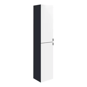 Arezzo Matt Blue Mirrored Wall Hung Tall Storage Cabinet with Chrome Handles
