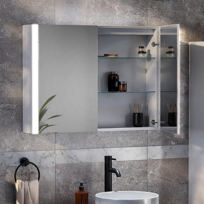 Arezzo 800 x 600mm LED Illuminated Mirror Cabinet with Anti-Fog, Dimmer, Touch Sensor and Shaver Socket - Image 3