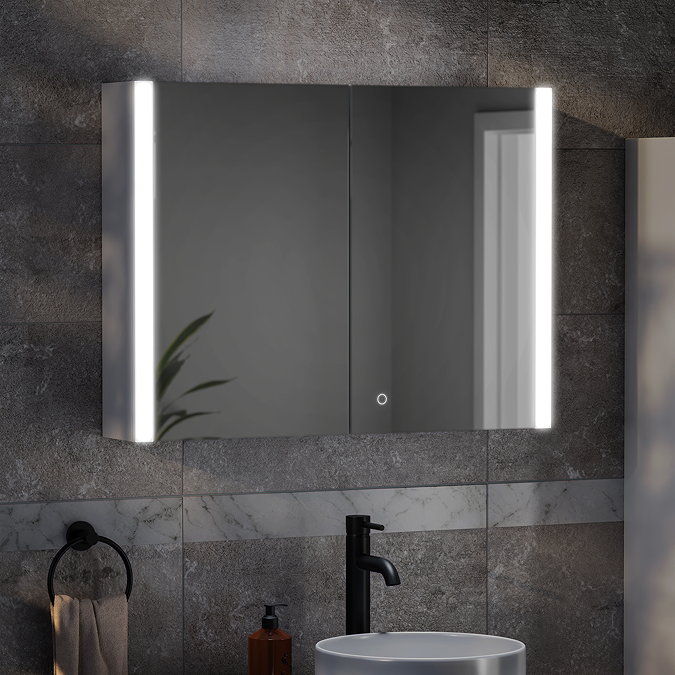 Arezzo 800 x 600mm LED Illuminated Mirror Cabinet with Anti-Fog, Dimmer, Touch Sensor and Shaver Socket - Image 4