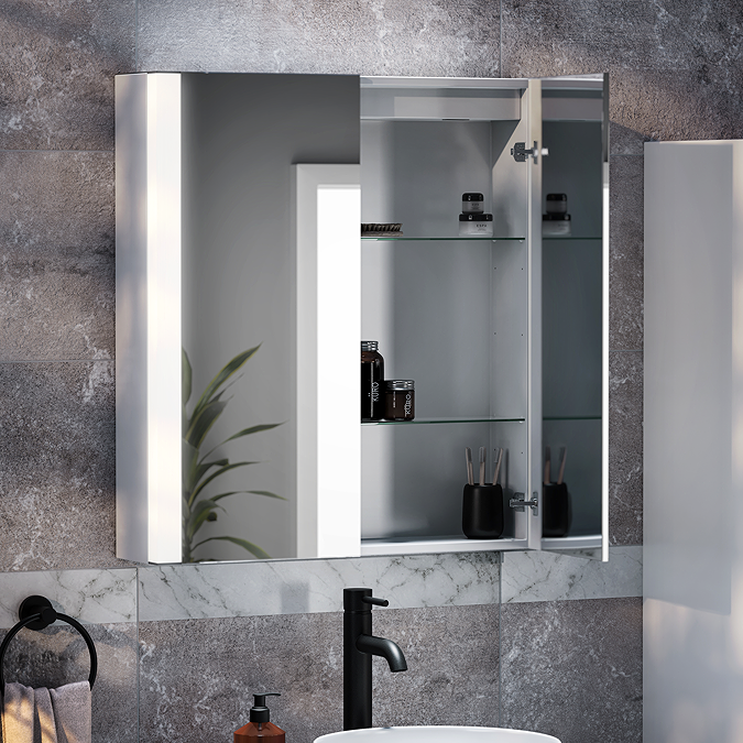 Toreno 700 x 650mm LED Illuminated 2-Door Bluetooth Mirror Cabinet with Motion Sensor, Anti-Fog & Shaving Socket - Image 2