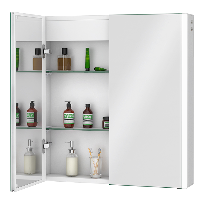 Toreno 700 x 650mm LED Illuminated 2-Door Bluetooth Mirror Cabinet with Motion Sensor, Anti-Fog & Shaving Socket - Image 5