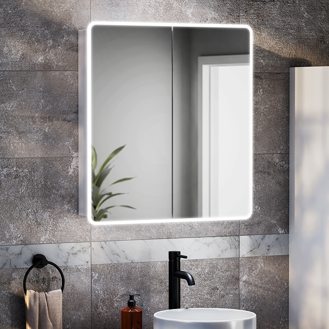 Toreno 700 x 650mm LED Illuminated 2-Door Mirror Cabinet with Motion Sensor, Anti-Fog & Shaving Socket