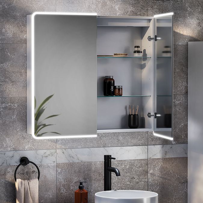 Toreno 700 x 800mm LED Illuminated 2-Door Mirror Cabinet with Motion Sensor, Anti-Fog & Shaving Socket - Image 4