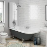 Appleby Grey 1700 Roll Top Shower Bath with Screen + Chrome Leg Set Left Hand Option