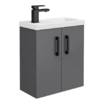 Apollo2 505mm Gloss Grey Compact Wall Hung Vanity Unit w. Matt Black Handles