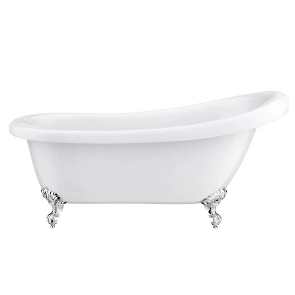 Admiral 1685 Back To Wall Roll Top Bath + Chrome Leg Set - Fizzy Bath