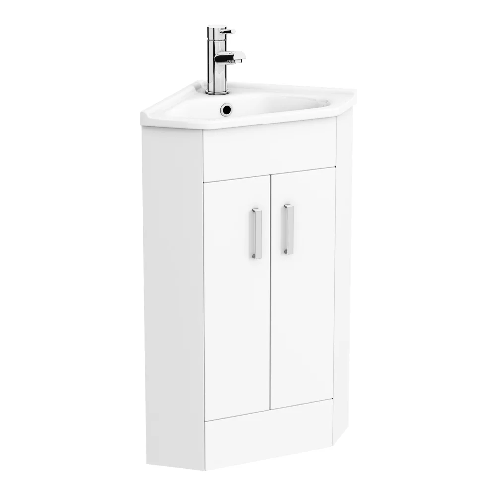 Alaska Corner Vanity Unit - Gloss White - 590mm with Chrome Handles - Image 4