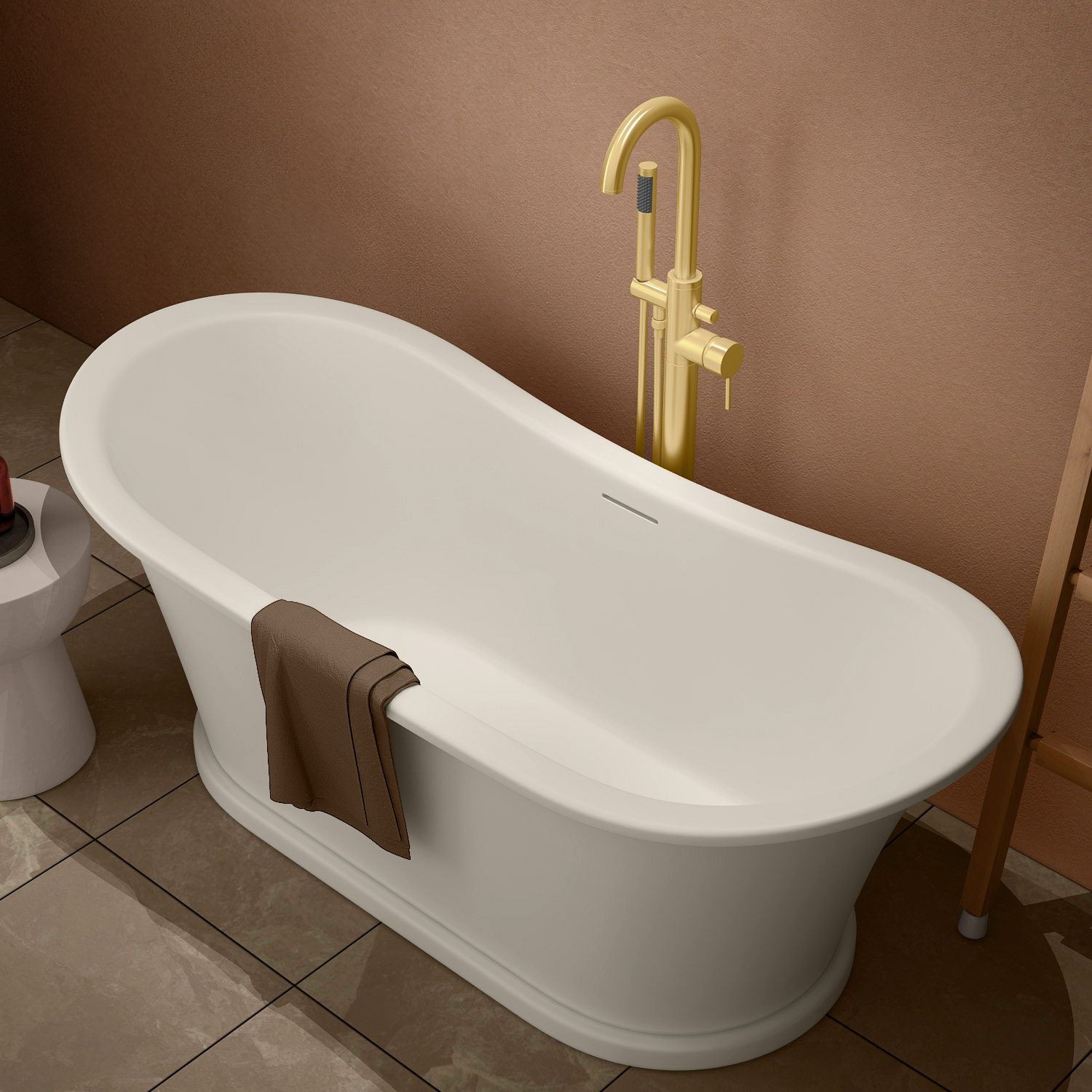 Arezzo Solid Stone Roll Top Freestanding Slipper Bath 1690 x 750mm - Matt White Traditional - Image 6