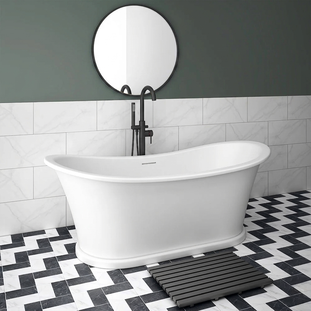 Arezzo Solid Stone Roll Top Freestanding Slipper Bath 1690 x 750mm - Matt White Traditional - Image 5