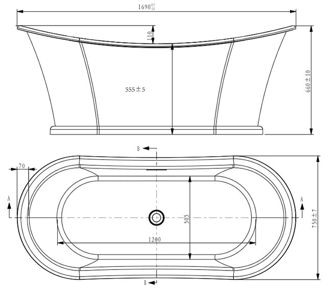 Arezzo Solid Stone Roll Top Freestanding Slipper Bath 1690 x 750mm - Matt White Traditional - Image 4