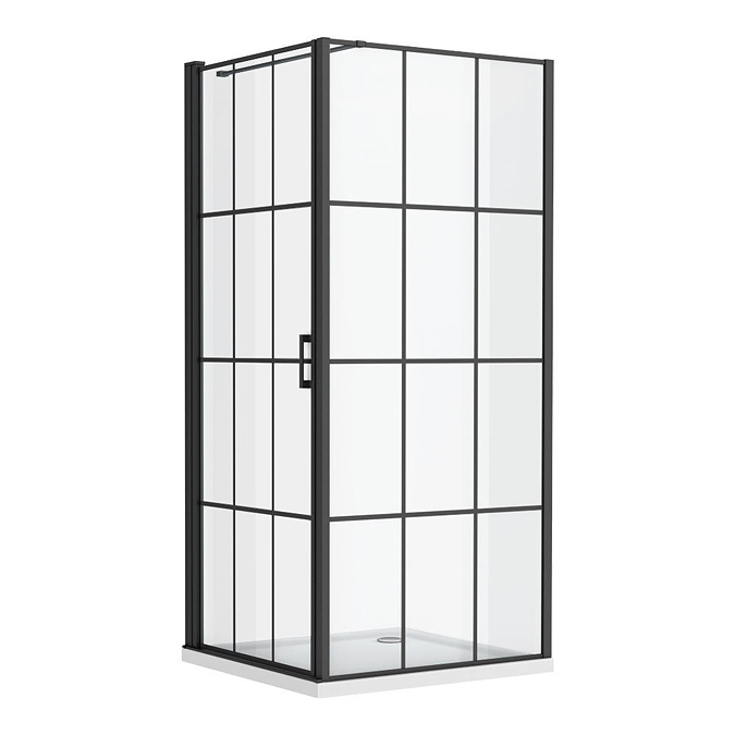 Arezzo 1000 x 900 Matt Black Grid Frameless Pivot Door Shower Enclosure + Tray - Image 7