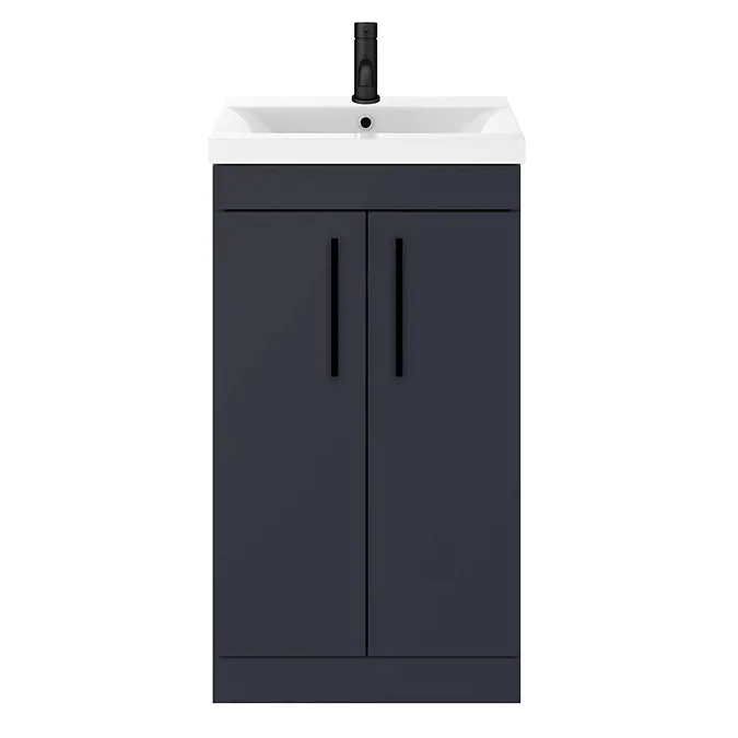 Arezzo 500 Matt Blue Floor Standing Vanity Unit with Matt Black Handles - Image 4
