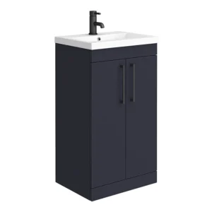 Arezzo 500 Matt Blue Floor Standing Vanity Unit with Matt Black Handles