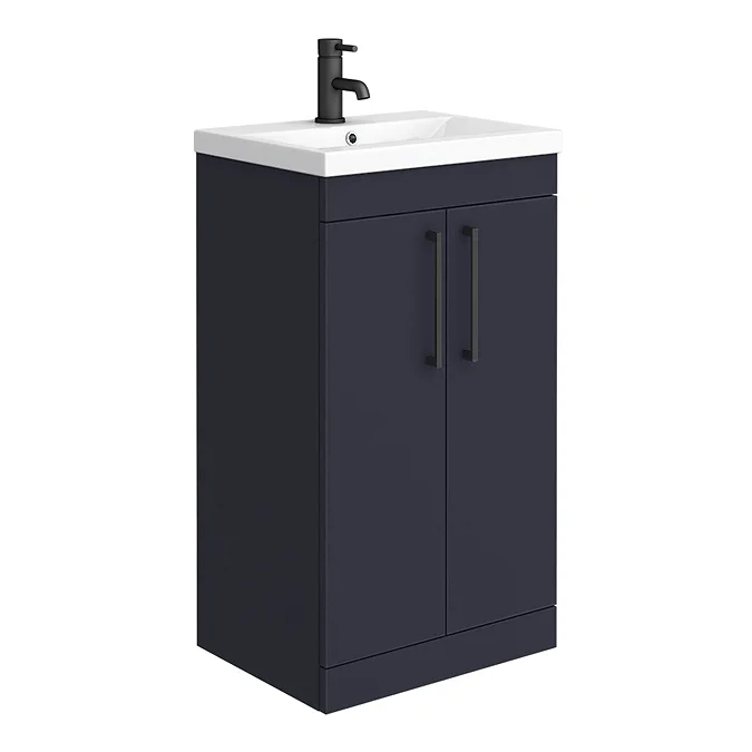 Arezzo 500 Matt Blue Floor Standing Vanity Unit with Matt Black Handles