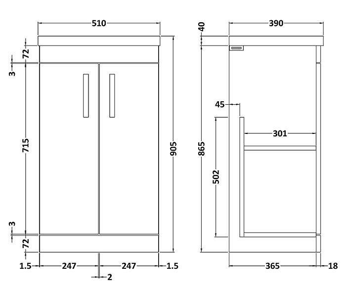 Arezzo 500 Matt Blue Floor Standing Vanity Unit with Matt Black Handles - Image 7