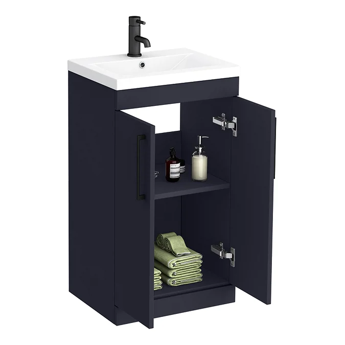 Arezzo 500 Matt Blue Floor Standing Vanity Unit with Matt Black Handles - Image 8
