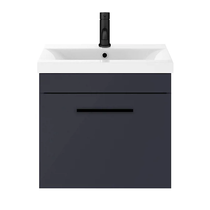 Arezzo 500 Matt Blue Wall Hung 1-Drawer Vanity Unit with Matt Black Handle - Image 4