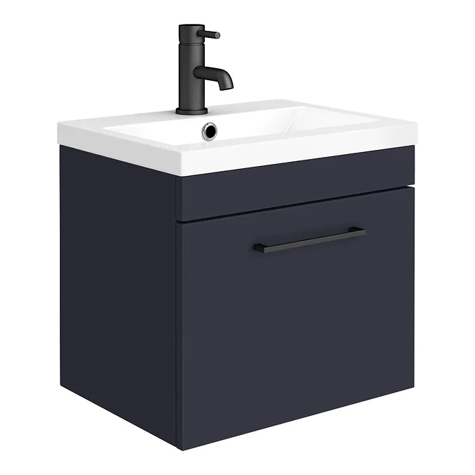Arezzo 500 Matt Blue Wall Hung 1-Drawer Vanity Unit with Matt Black Handle