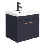 Arezzo 500 Matt Blue Wall Hung 1-Drawer Vanity Unit with Rose Gold Handle