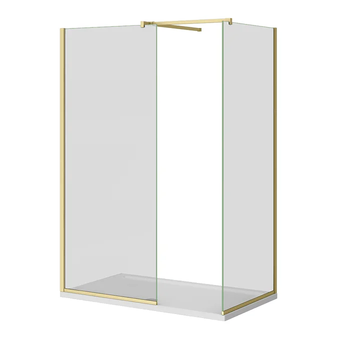 Arezzo Brushed Brass 10mm Glass 1400 x 800 Wet Room (with Screen, Side Panel + Tray) - Image 3