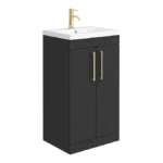 Arezzo 500 Matt Black Floor Standing Vanity Unit with Brushed Brass Handles