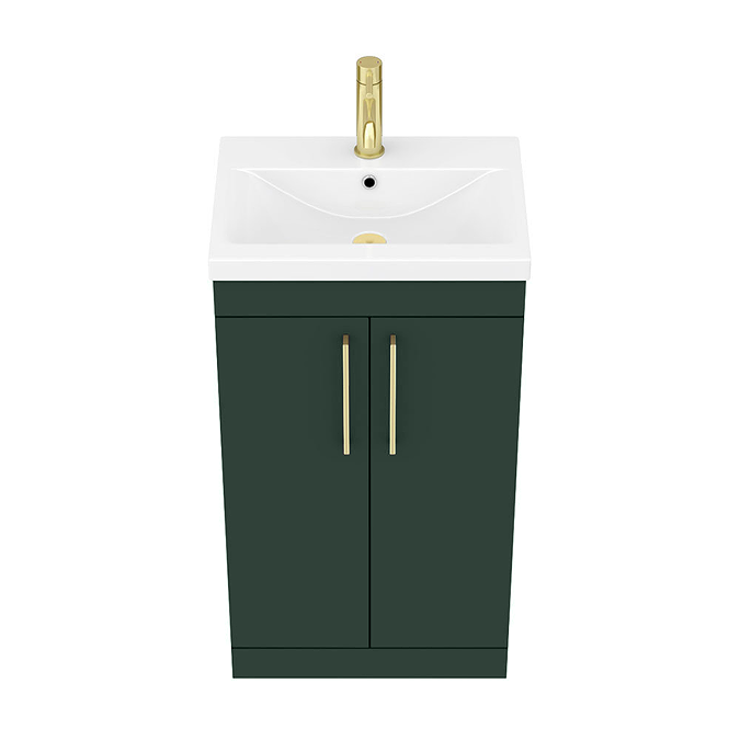 Arezzo 500 Matt Dark Green Floor Standing Vanity Unit with Brushed Brass Handles - Image 3
