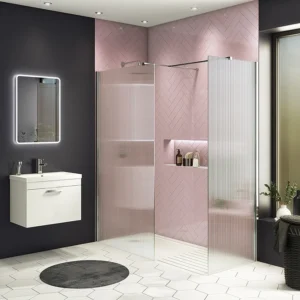 Arezzo 1400 x 900 Fluted Glass Chrome Walk In Enclosure (inc. Main Screen, Side Panel + Tray)