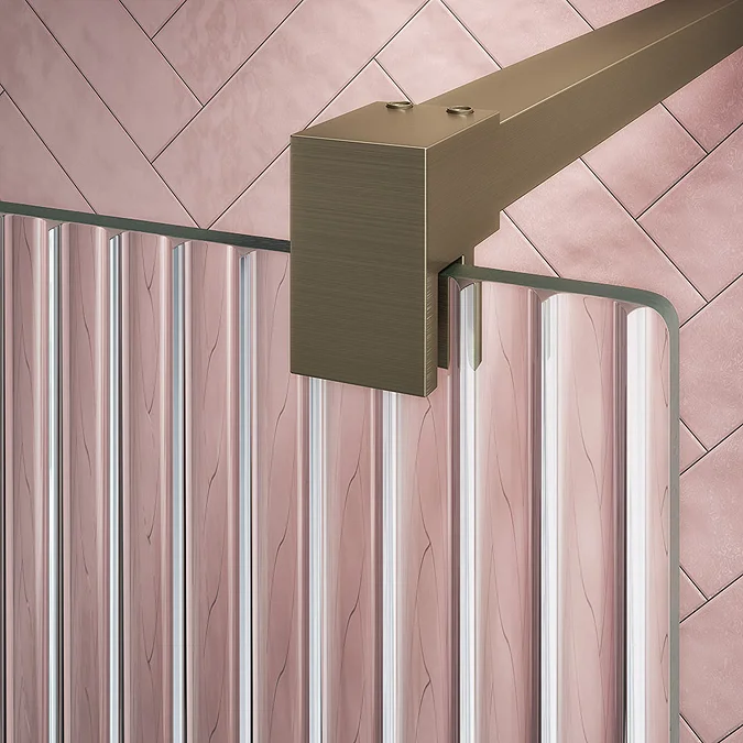 Arezzo 1400 x 900 Fluted Glass Brushed Brass Walk In Enclosure (inc. Main Screen, Side Panel + Tray) - Image 2